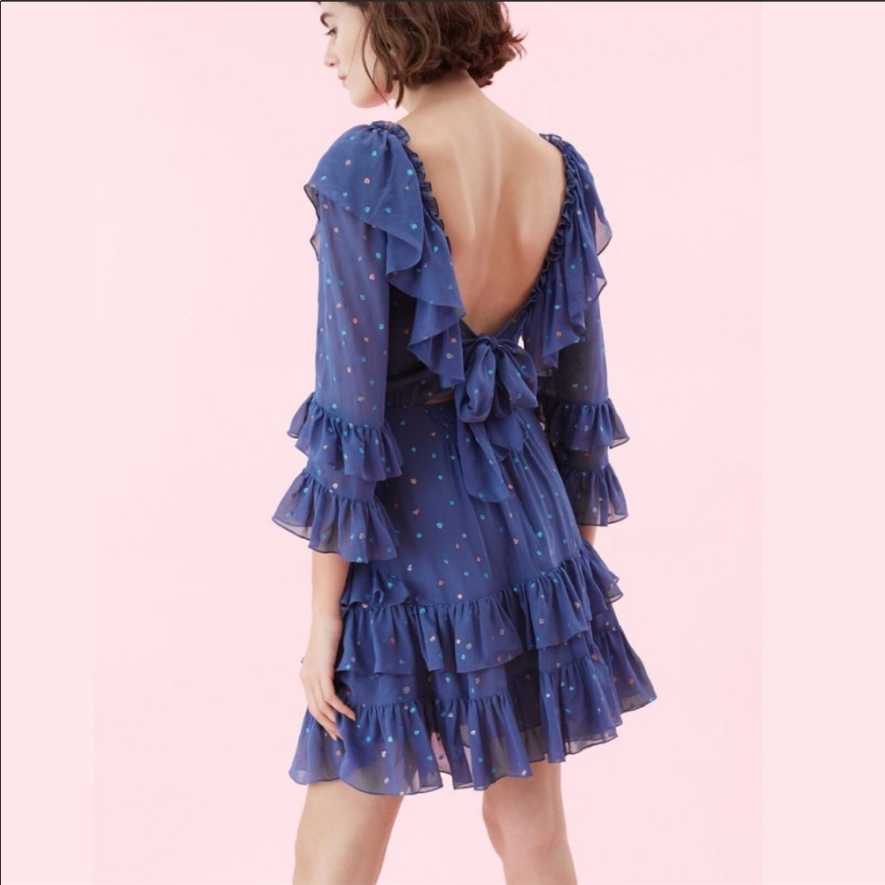New REBECCA TAYLOR Glitter Gem Chiffon silk long sleeve Dress blue - Picture 3 of 10